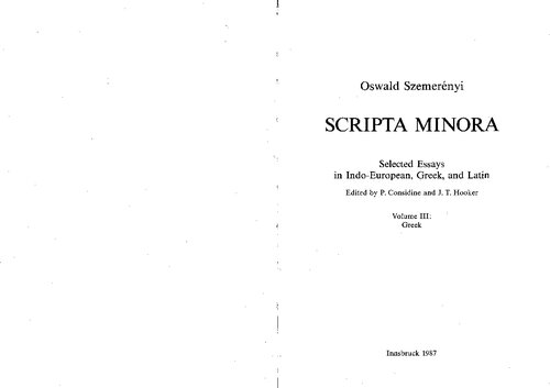 Scripta Minora: Vol. 3: Greek