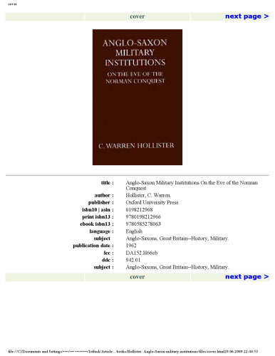 Anglo Saxon Military Institutions On The  Eve of the Norman Conquest