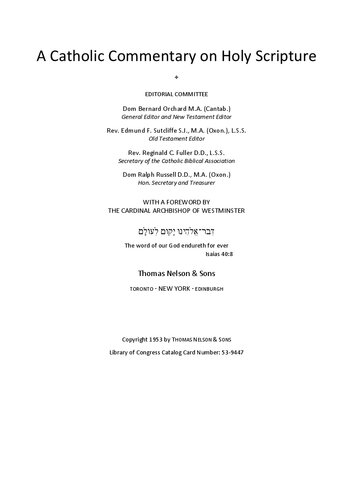 A Catholic Commentary on Holy Scripture