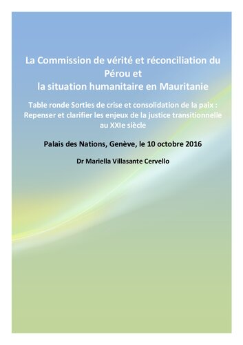 La Commission de la Verité et la Réconciliation du Pérou dans le contexte latinoaméricain, et la situation humanitaire de la Mauritainie