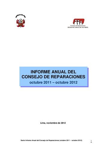 Informe anual del Consejo de Reparaciones octubre 2011-octubre 2012