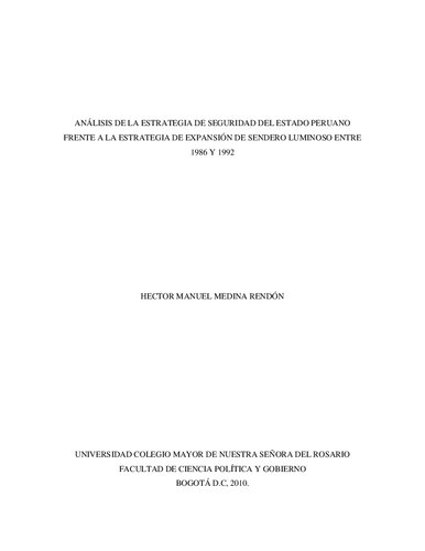 Análisis de la estrategia de seguridad del Estado peruano frente a la estrategia de expansión de Sendero Luminoso entre 1986 y 1992