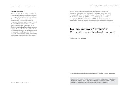 Familia, cultura y ‘revolución’. Vida cotidiana en Sendero Luminoso