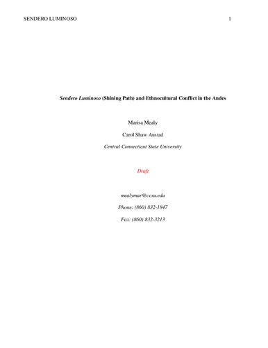 Sendero Luminoso (Shining Path) and Ethnocultural Conflict in the Andes. Connecticut, Central Connecticut State University.