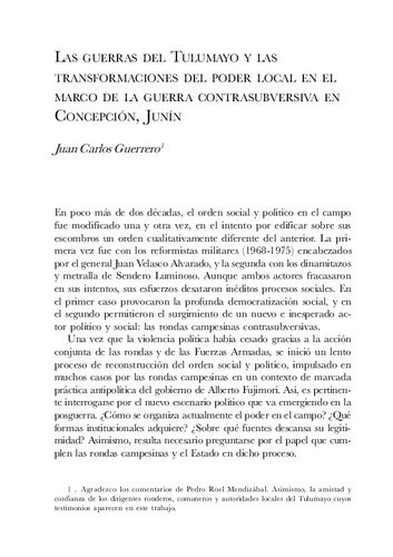 Las guerras de Tulumayo y las transformaciones del poder local en el marco de la guerra contrasubversiva en Concepción Junín
