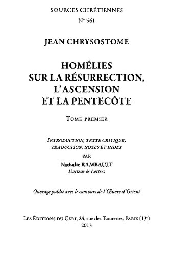 Homélies sur la Résurrection, l'Ascension et la Pentecôte