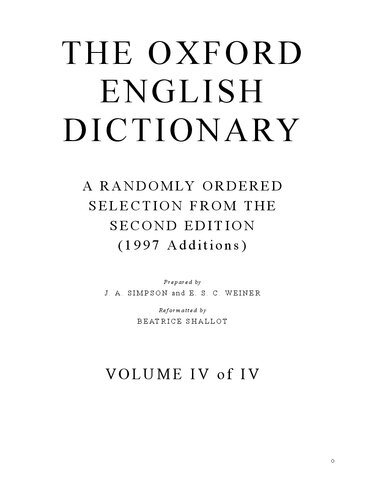 Oxford English Dictionary: A Randomly Ordered Selection from the Second Edition (1997 Additions)