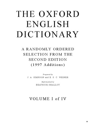 Oxford English Dictionary: A Randomly Ordered Selection from the Second Edition (1997 Additions)