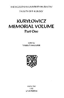 Kuryłowicz Memorial Volume. Part One