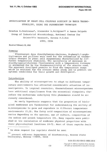 Investigation of yeast cell cultures distinct in their thermo-stability, using the fluorescent technique