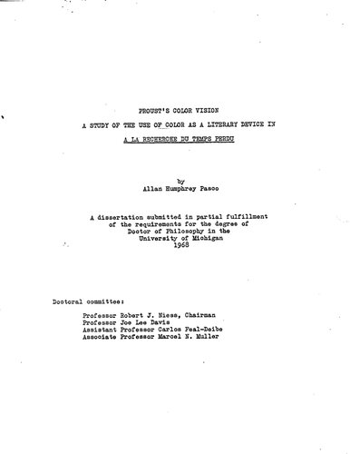 Proust's Color Cision: A Study of the Use of Color as a Literary Device in À la recherche du temps perdu