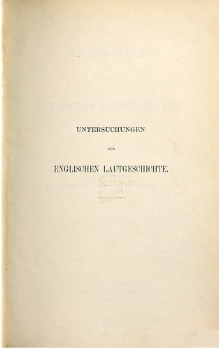 Untersuchungen zur endlischen Lautgeschichte