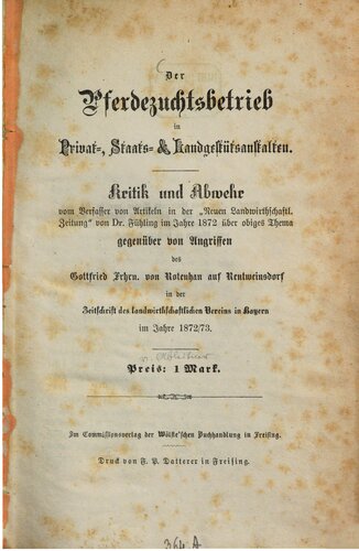 Der Pferdezuchtsbetrieb in Privat-, Staats- und Landgestütsanstalten