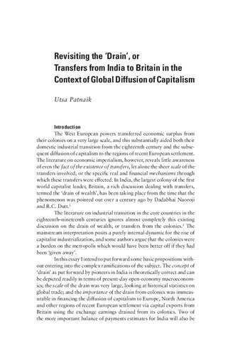 Revisiting the 'Drain', or Transfers from India to Britain in the Context of Global Diffusion of Capitalism