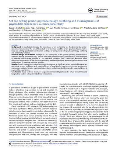 Set and setting predict psychopathology, wellbeing and meaningfulness of psychedelic experiences: a correlational study