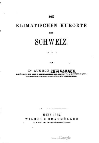 Die klimatischen Kurorte der Schweiz
