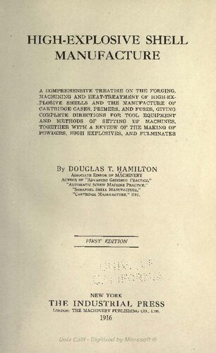 High-Explosive Shell Manufacture 1st Edition
