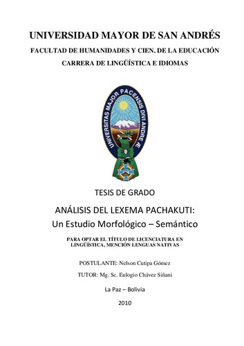 Análisis del lexema pachakuti : un estudio morfológico-semántico