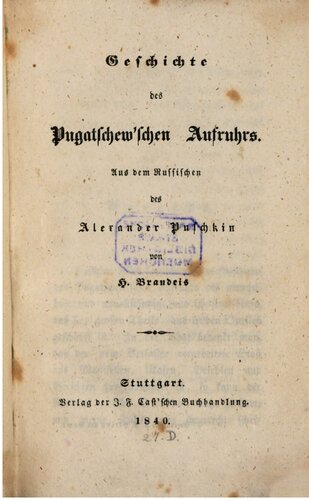 Geschichte des Pugatschew'schen Aufruhrs