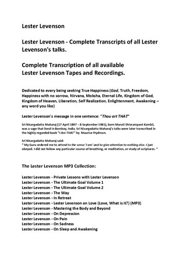 Complete Transcription of all Lester Levenson Talks