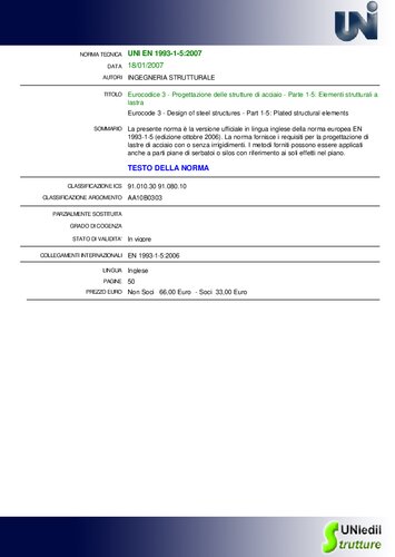 - Progettazione delle strutture di acciaio - Parte 1-5: Elementi strutturali a lastra / Eurocode 3 - Design of steel structures - Part 1-5: Plated structural elements