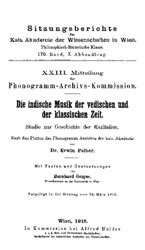 Die indische Musik der vedischen und der klassischen Zeit: Studie zur Geschichte der Rezitation