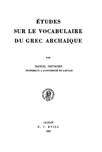 Études sur le vocabulaire du grec archaïque