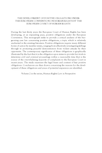 The Development of Positive Obligations Under the European Convention on Human Rights by the European Court of Human Rights (Human Rights Law in Perspective)