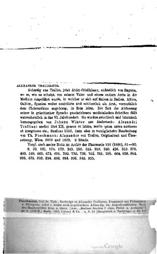 Alexander von Tralles. Original-Text und Übersetzung nebst einer einleitenden Abhandlung : Ein Beitrag zur Geschichte der Medicin [Medizin]