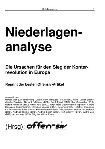 Niederlagenanalyse: Die Ursachen für den Sieg der Konterrevolution in Europa