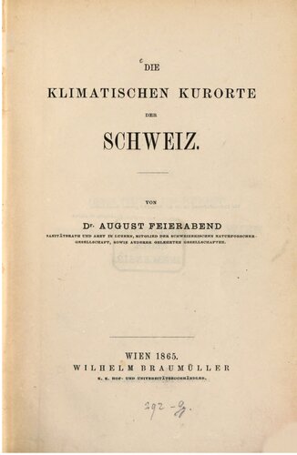 Die klimatischen Kurorte der Schweiz