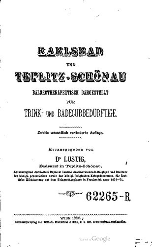 Karlsbad und Teplitz-Schönau ; balneotherapeutisch dargestellt für Trink- und Badecurbedürftige