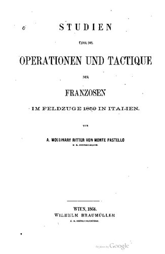 Studien über die Operationen und Tactique [Taktik] der Franzosen im Jahre 1859 in Italien