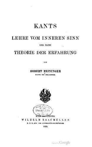 Kants Lehre vom Inneren Sinn und seine Theorie der Erfahrung