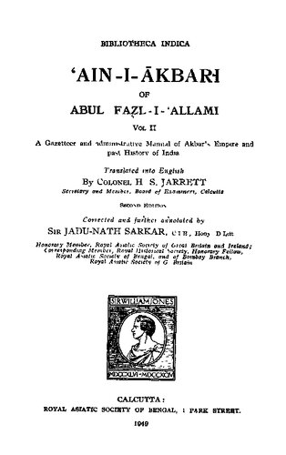 Ain-i-akbari Of Abul Fazl I Allami Vol. 2 Ed. 2nd