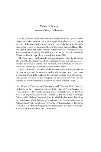 Values of Beauty: Historical Essays in Aesthetics