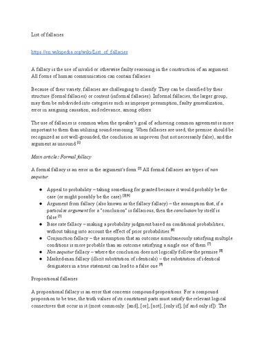 List of Fallacies