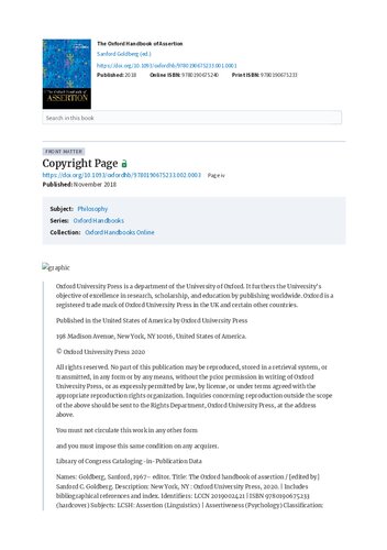 The Oxford Handbook of Assertion