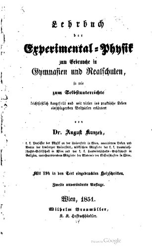 Lehrbuch der Experimental-Physik zum Gebrauch in Gymnasien und Realschulen