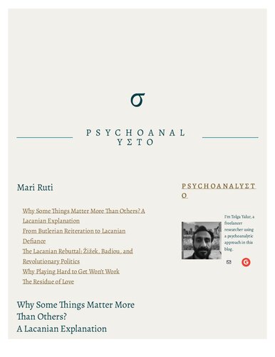 Psychoanalyσto Reader of Mari Ruti