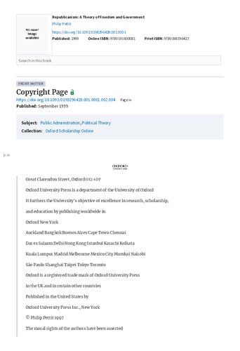 Republicanism: A Theory of Freedom and Government