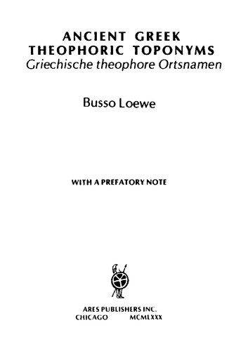 Ancient Greek theophoric toponyms = Griechische theophore Ortsnamen
