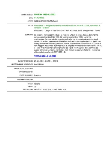 - Progettazione delle strutture di acciaio - Parte 4-2: Silos, contenitori e condotte - Serbatoi / Eurocode 3 - Design of steel structures - Part 4-2: Silos, tanks and pipelines - Tanks