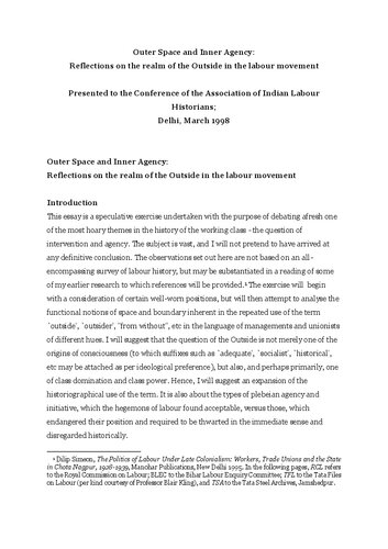 Outer Space and Inner Agency: Reflections on the realm of the Outside in the labour movement