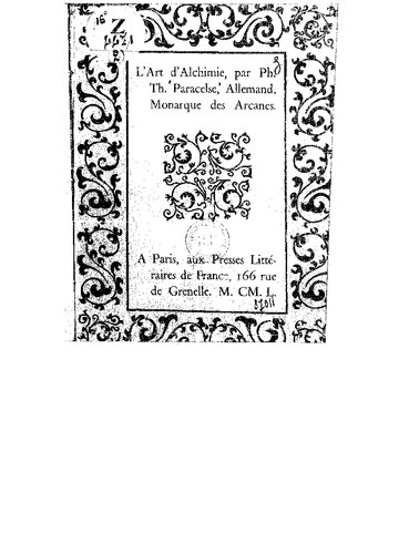 L'art d'alchimie et autres écrits de Théoph. Paracelse Bombast