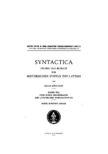 Syntactica T. 1. Über einige Grundfragen der lateinischen Nominalsyntax