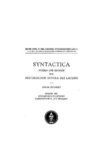 Syntactica. T2, Syntaktisch-stilistische Gesichtspunkte und Probleme