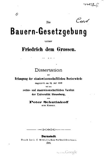 Die Bauern - Gesetzgebung unter Friedrich dem Grossen