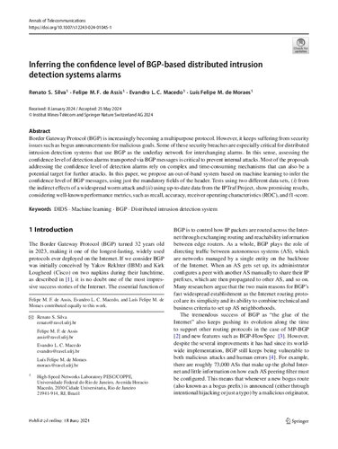 Inferring the confidence level of BGP-based distributed intrusion detection systems alarms