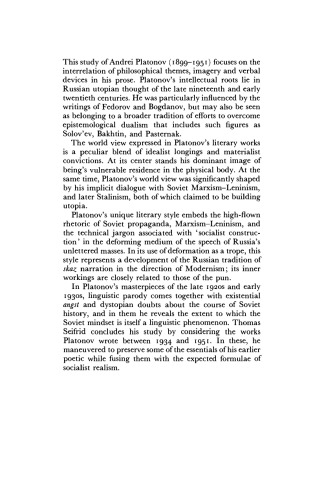 Andrei Platonov: Uncertainties of Spirit